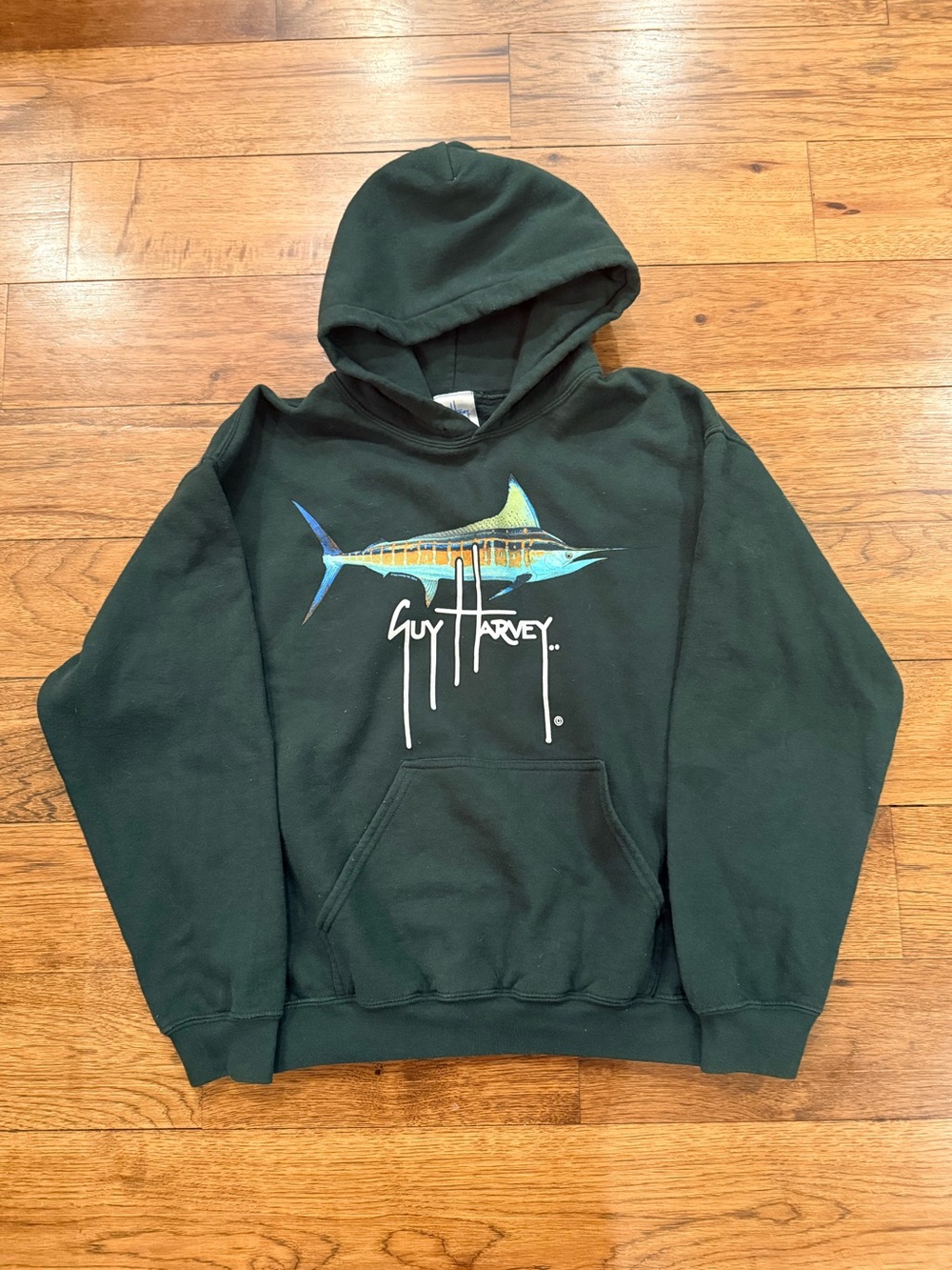 Guy Harvey Forest Green Hoodie with Blue-Yellow Marlin Graphic